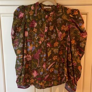 NWOT Ulla Johnson Willa Puff sleeve cotton blouse in pine floral